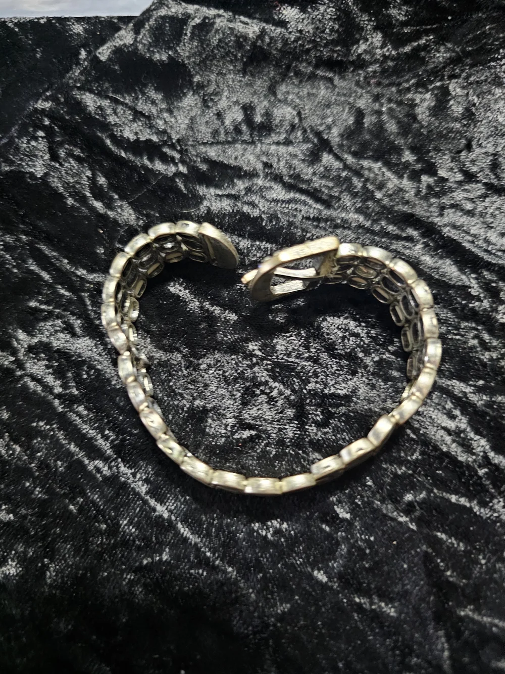 Rhinestone Buckle Link Bracelet - Two-Tone Silver with rinestones